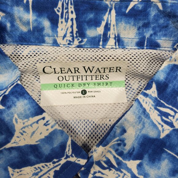 Clear Water Outfitters Quick Dry Shirt Small Marlin Fish Graphic Blue White Mn L - Picture 3 of 12